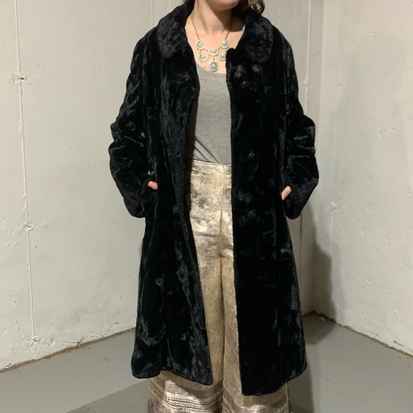 Black Faux Mink Vintage Stroller, Fabric made in West Germany, Penn Craft - Picture 1 of 6